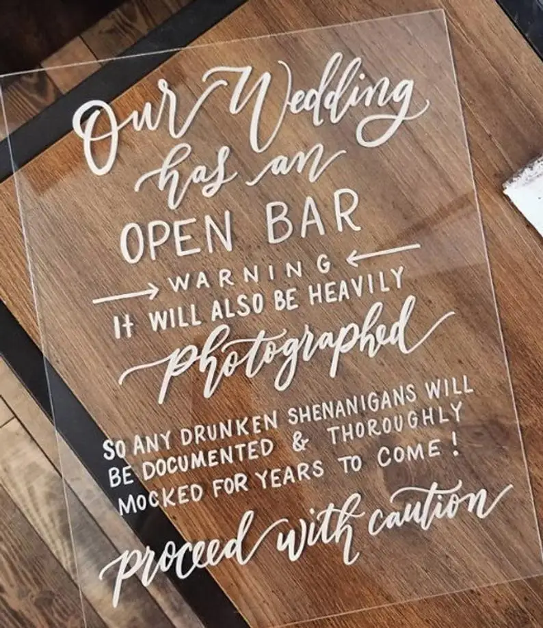 Открытый бар знак акриловый Свадебный Бар Lucite деревенские современные