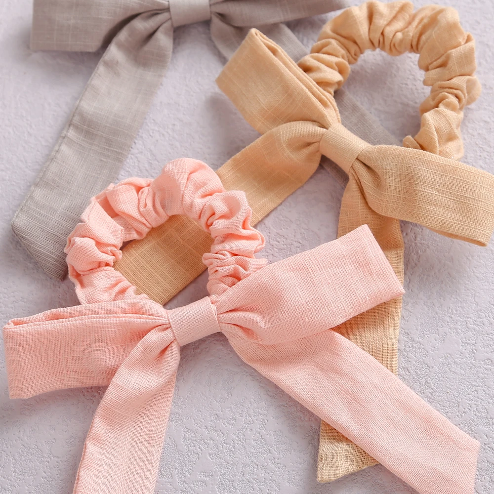 Bow Linen Girls Elastic Hair Bands Long Ribbon Ponytail Scarf Hair Tie Women Scrunchies Girl Hair Accessories
