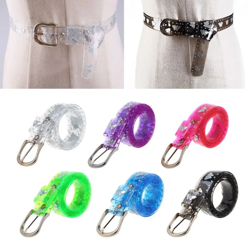 

Sweet Candy Color Laser Butterfly Belt Women Dress Transparent Jelly Waist Belt