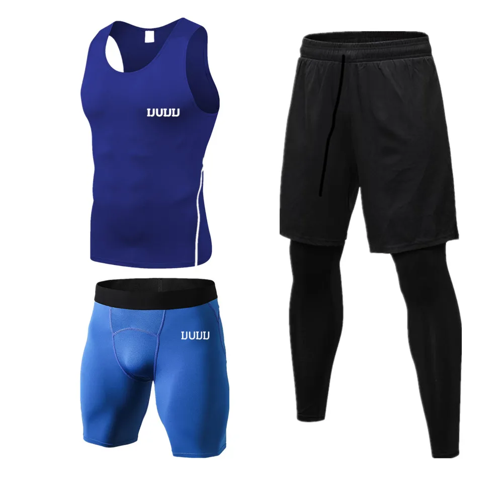 

Комплект для бега для мужчин, одежда для тренажерного зала, Компрессионные Мужские спортивные костюмы для фитнеса, быстросохнущая Спортивн...