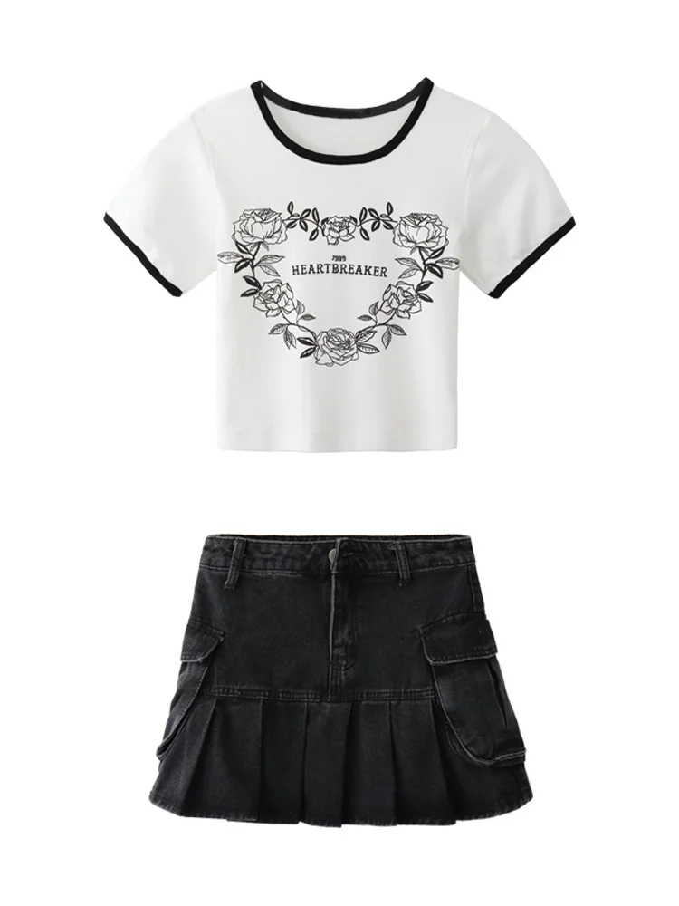 

Pleated Denim Skirt Women's Summer New High Waist Small Aline Short Skirt