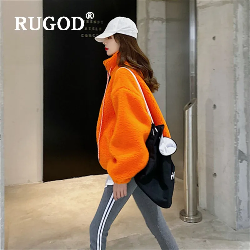 Женская толстовка с воротником-стойкой RUGOD оранжевое кашемировое пальто