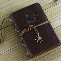 1pc dark coffee color faux leather retro embossed helm leaf pendant journal travel blank diary a5 loose leaf notebook