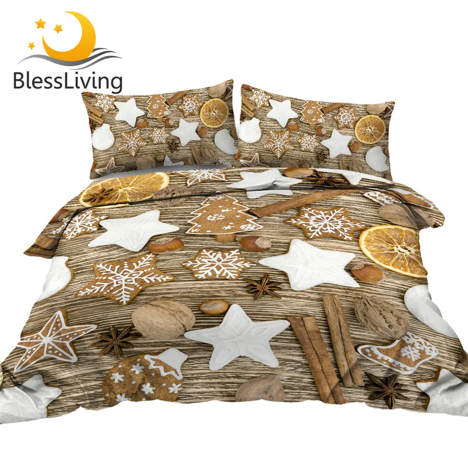 

BlessLiving Christmas Biscuit Bedding Set Homemade Gingerbread Duvet Cover Set Xmas Gift Bed Cover Winter Cookies Bedspread 3pcs