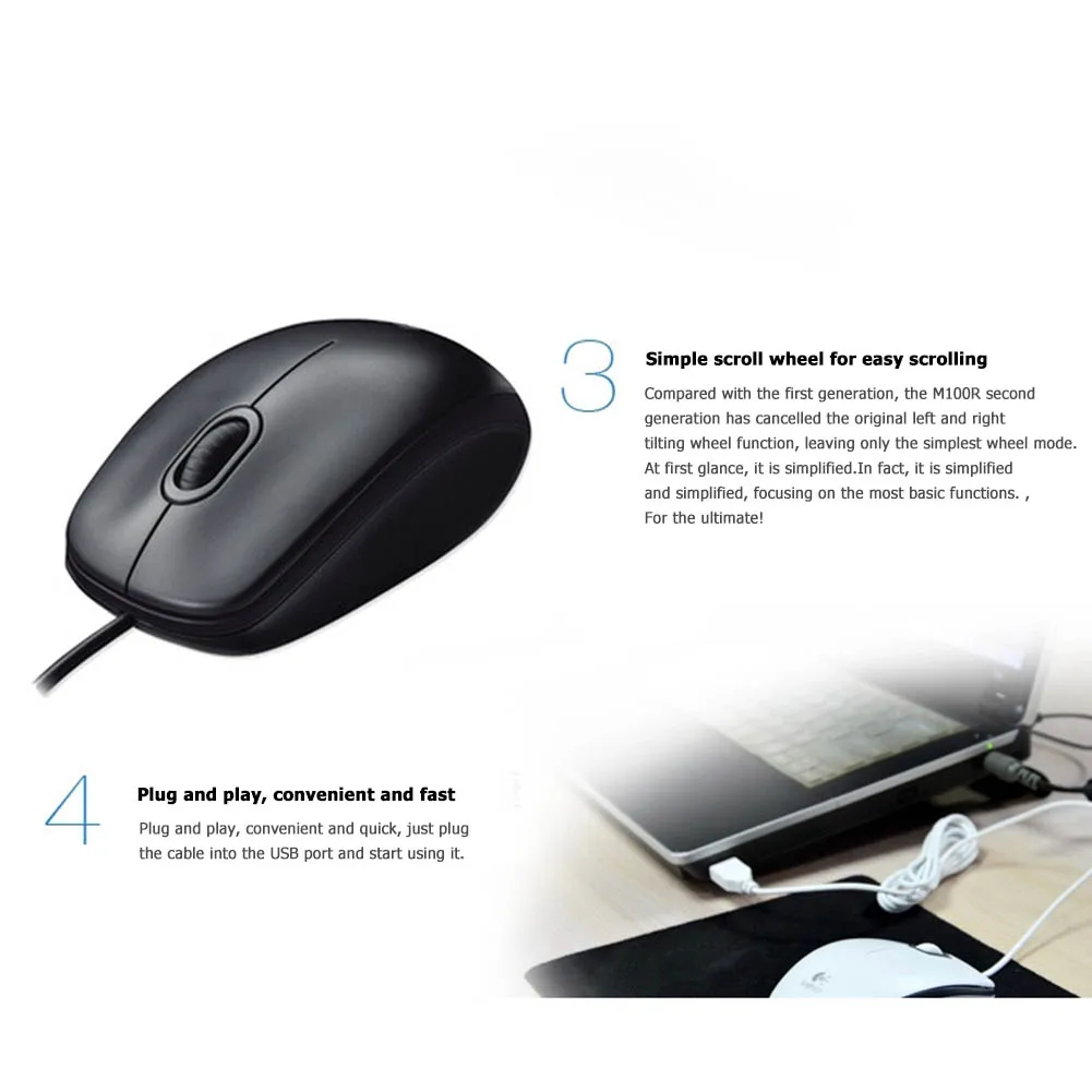 Logitech M100R USB Проводная оптическая мышь компьютерная эргономичная 1000 точек/дюйм