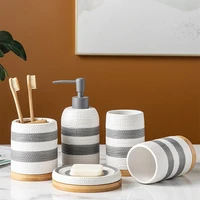 light luxury bathroom decoration accessories ceramic striped toothbrush cup lotion bottle soap dish household bathroom supplies