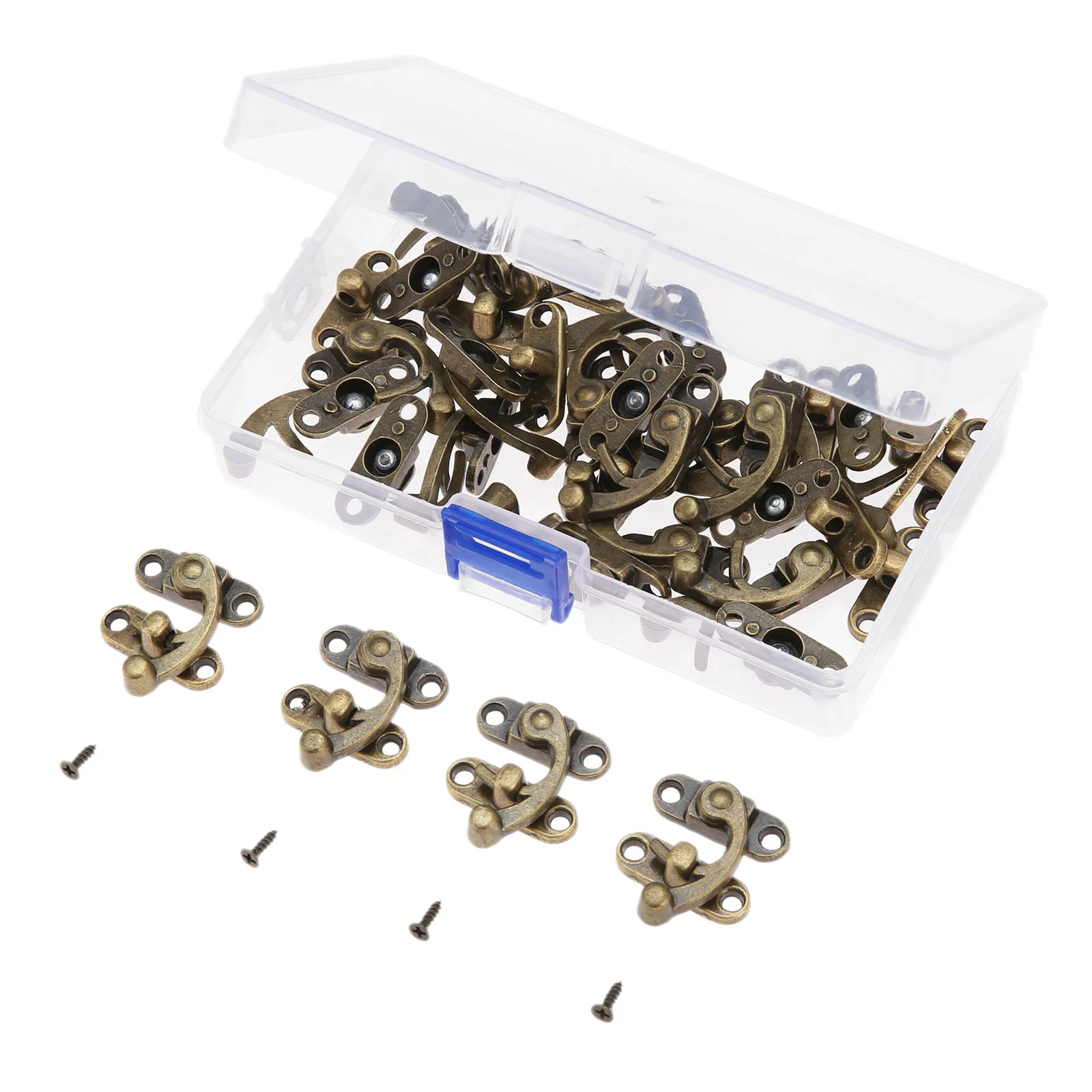 

40Pcs 29*33mm Antique Bronze Horn Decorative Latch Hasps Clasps Buckle Wood Jewelry Box Padlock with Storage Box & 160Pcs Screws
