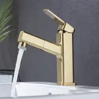 Bathroom Faucet Shower Head Brushed Gold Pull Out Basin Faucet Cold And Hot Sink Tap Single Handle Deck Mounted Black Tap