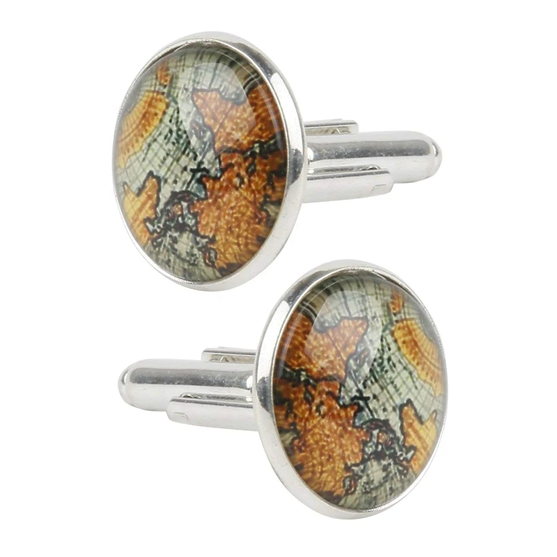 1 Pair Silver Vintage Round Men Cufflinks Old World Navigation Map &amp Fruit Pineapple Cuff Links Golden Luxury Metal Cuffl | Инструменты