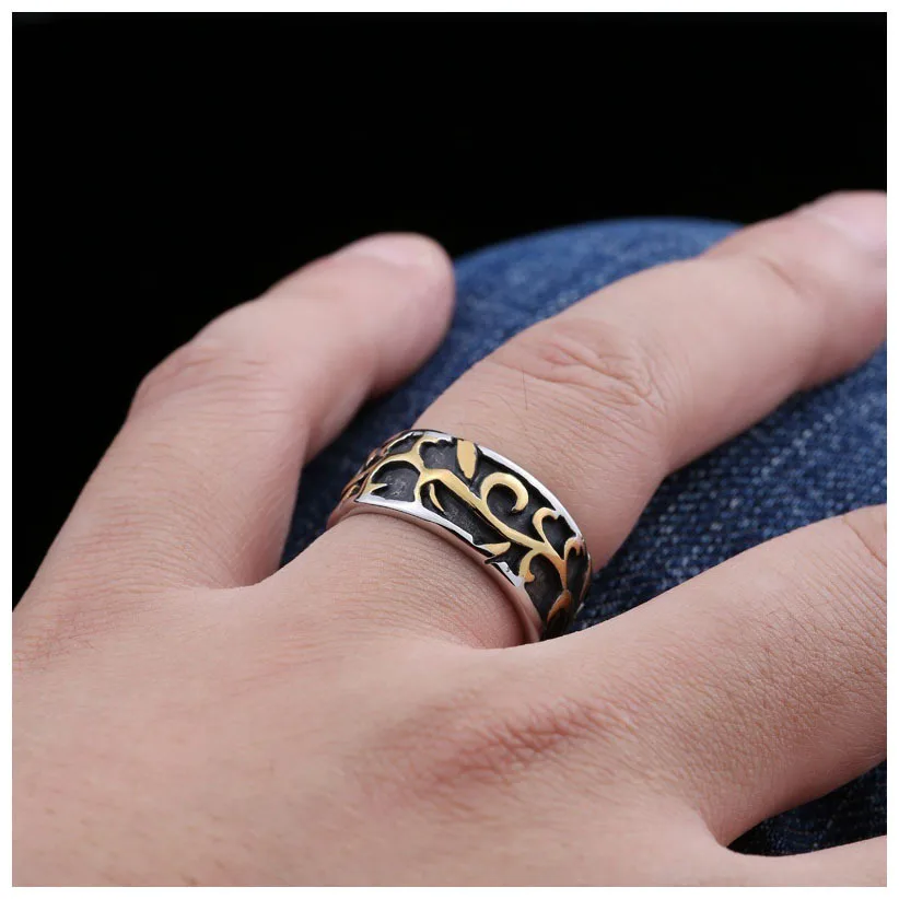 

European and American Fashion Retro Pattern Ring Men's Trend Big Gold Ring