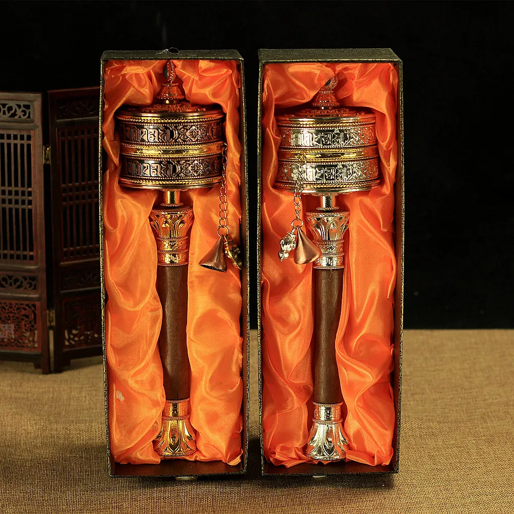 30 см двухслойный Тибетский сплав медь шесть слов Писания резьба вручную Запуск