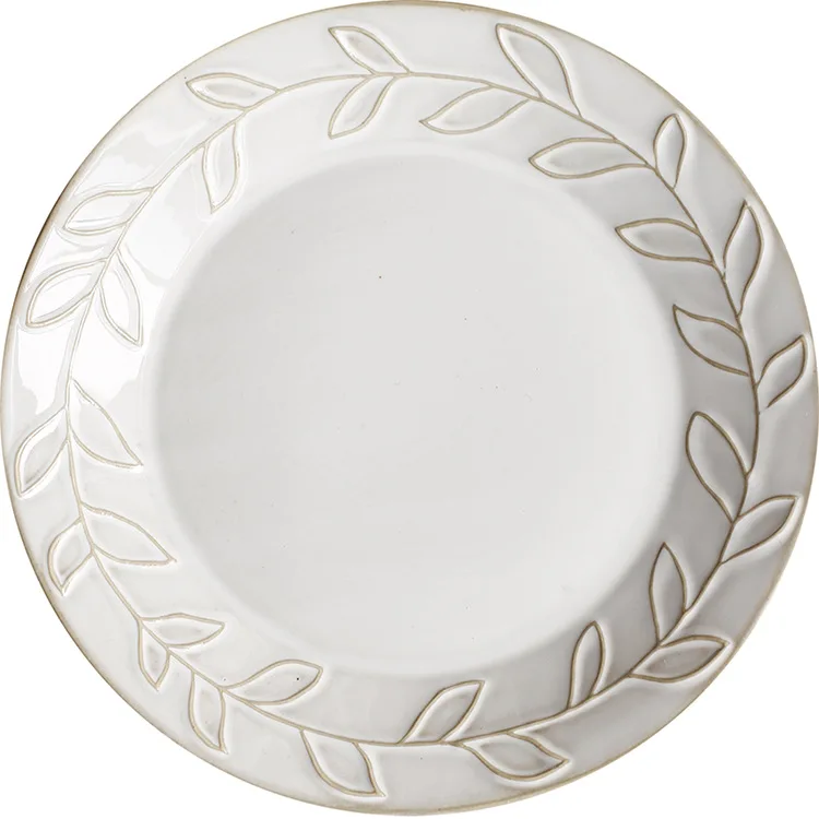 

9 inches ceramics plate Garden relief design European Simple Household Steak dessert samll plate kitchen accessories