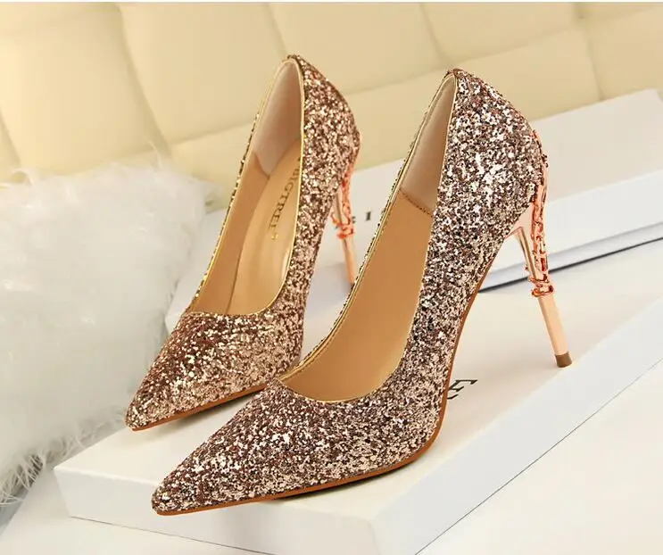 

2020 new Women 9cm glittery High Heels Pumps sexy lady Sequins party block High Heels Pumps wedding female Valentine shoes NXX61
