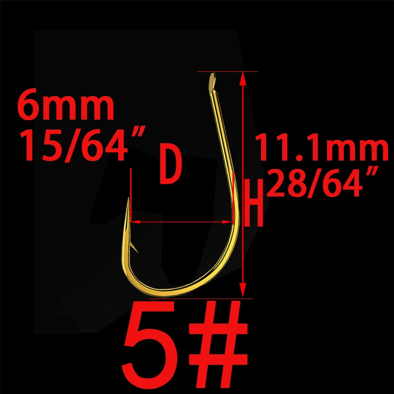 Barbed Hook Size 5 100 шт. Высокоуглеродистая сталь золотой рыболовный крючок Размер 1#2#3#4#5#6#7#8#9#10#11#12# рыболовные крючки для ловли карпа - Цвет: Barbed Hook Size 5