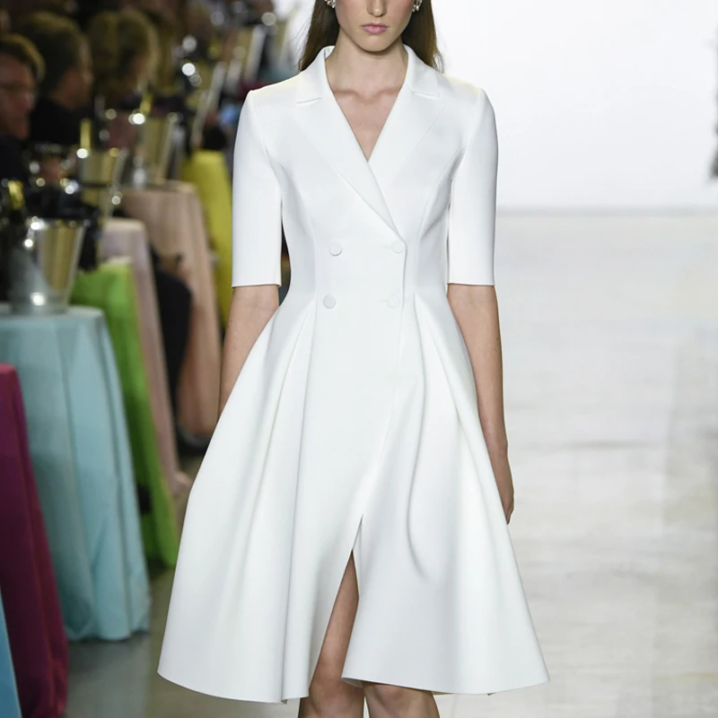 Женское Деловое платье-блейзер белое элегантное платье миди для подиума |