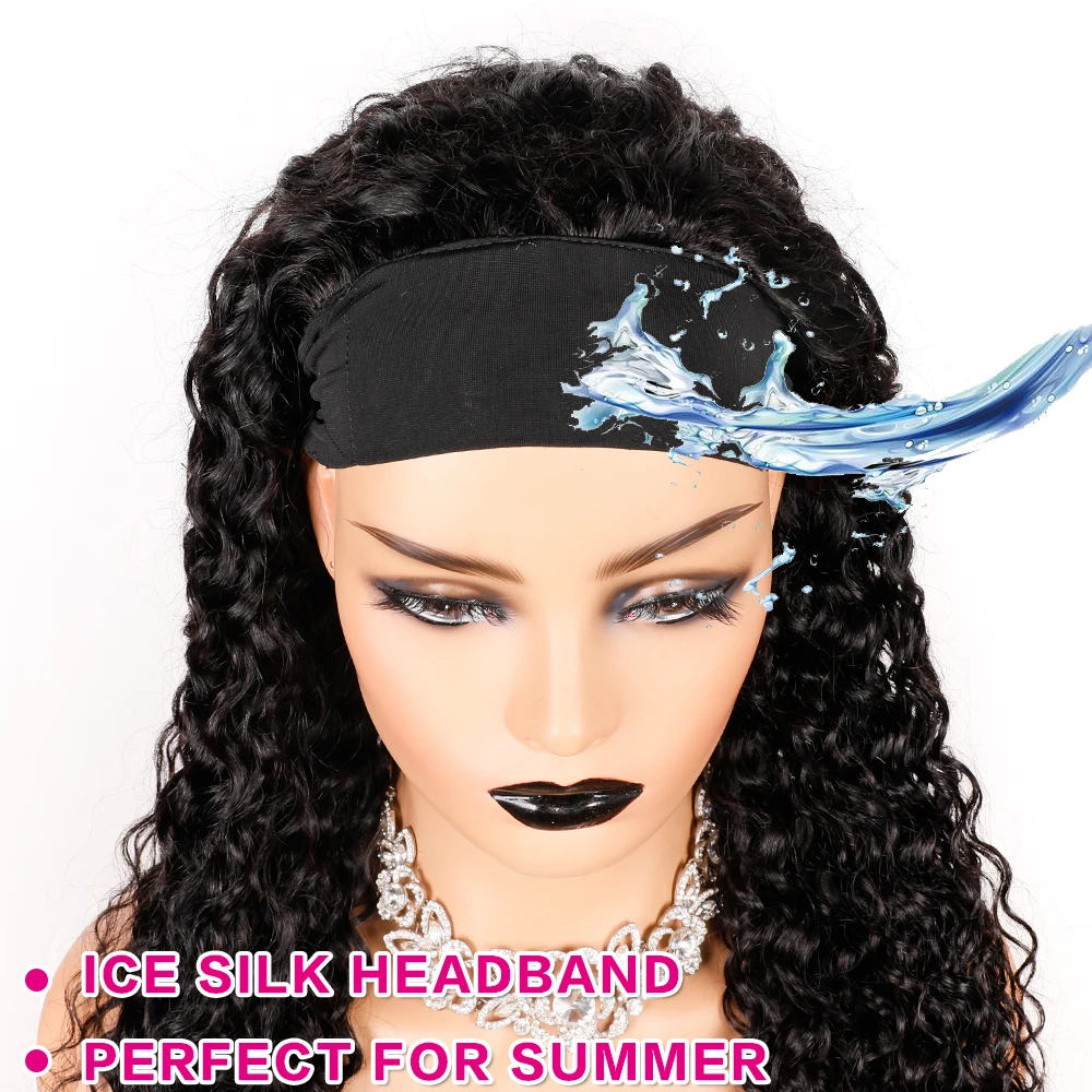 Headband Wig Human Hair Water Wave Full Wigs Remy Glueless Half Natural For Women Yepei | Шиньоны и парики