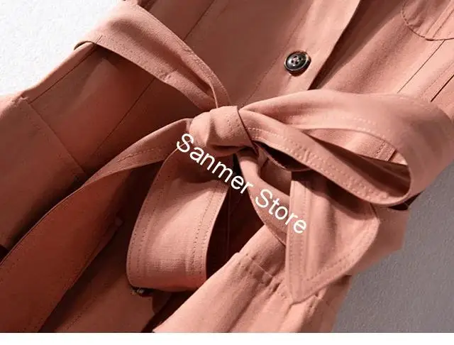 

Women Solid Color Short Sleeve Shirt Dress Single Breasted Bow V-neck Sashe Spring Summer Ladies Mini Dress with Pockets