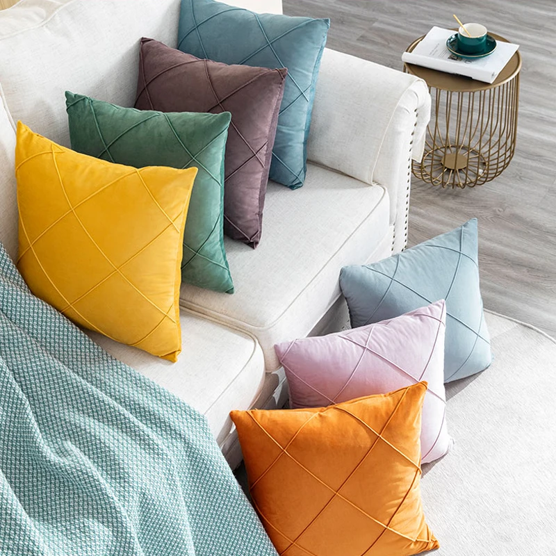 

Miling Luxury Cushion Cover Plaid Velvet Pillow cover Soft Nordic Throw Pillow Case for Living Room Sofa Bedding Home Decor