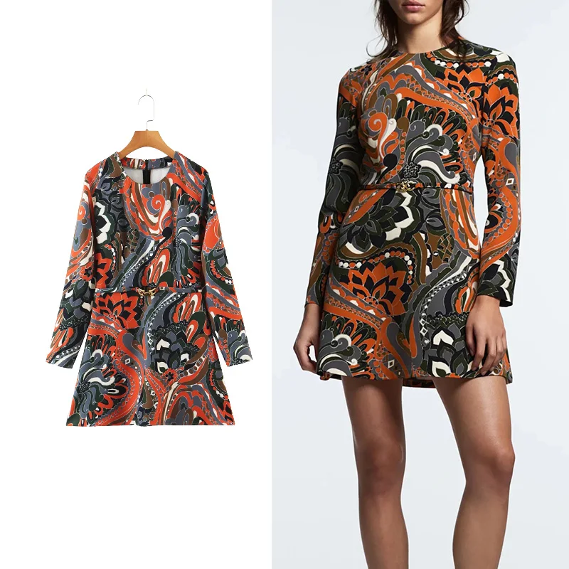 

Платье-мини с длинным рукавом, с принтом