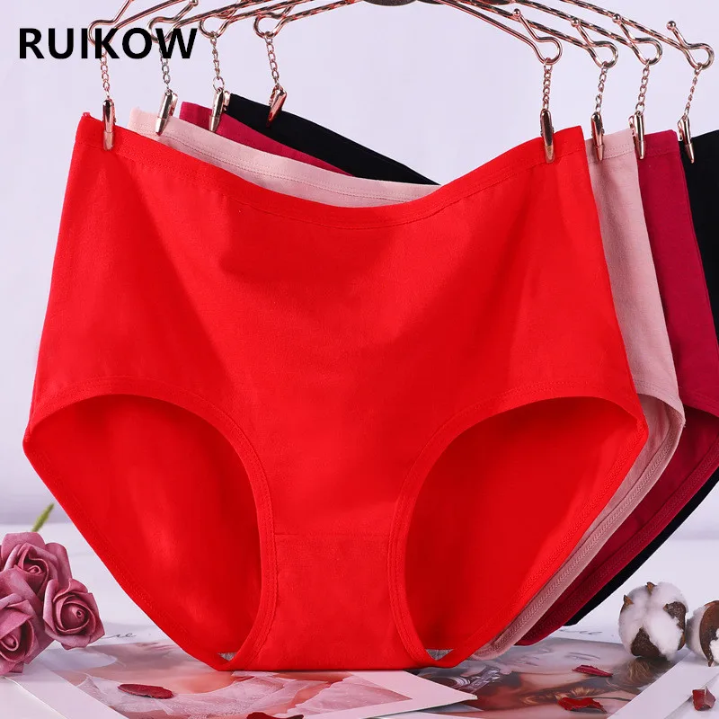 

XL-5X Plus Size Briefs Daily Wear Women Underwear Panties & Thongs Cotton Mid-Rise Solid Color Female Intimates Fit For 40-100Kg