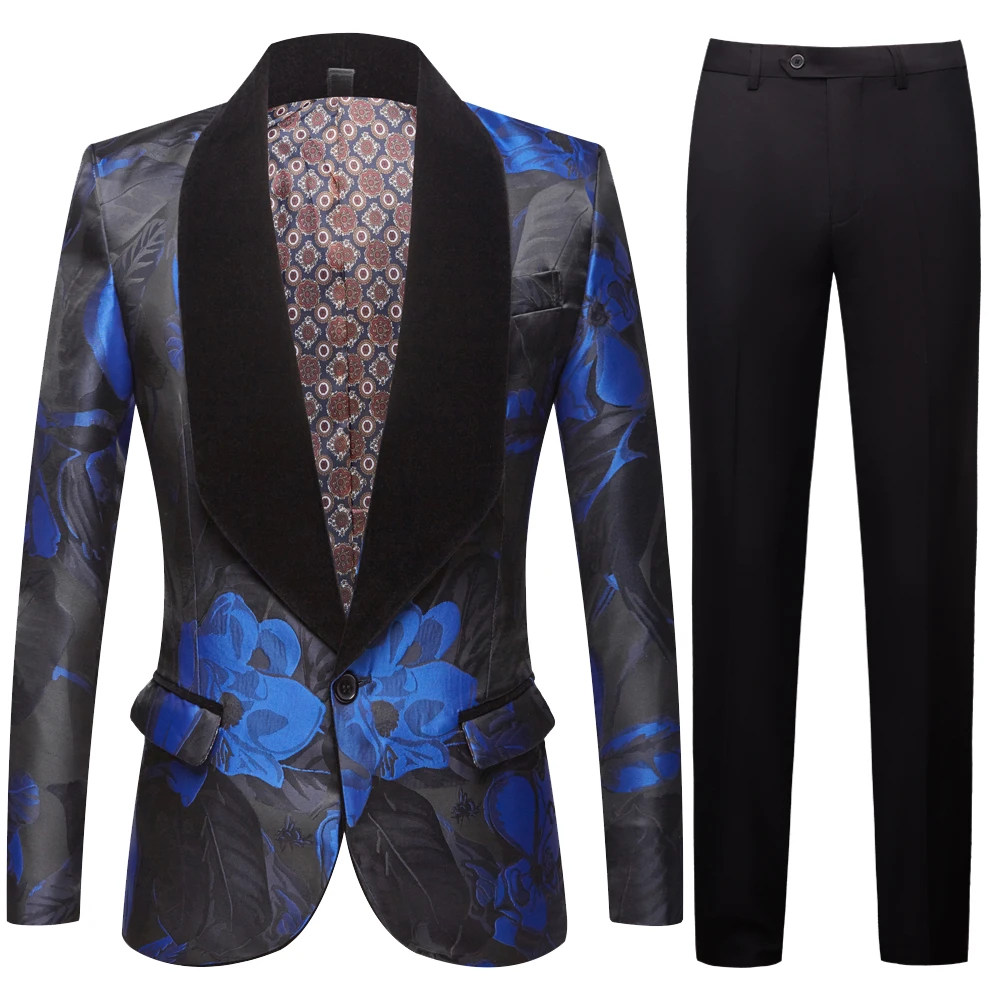 

Fall Winter Jacquard Suit Blue Blazer High Quality Slim Fit Suit Jacket Fashion Casual Men Groom Singer Costume Formal