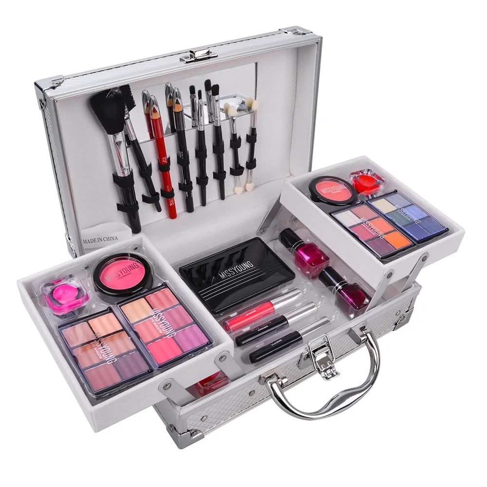 

Professional Makeup Set 3 Lyers Suitcase Kit Glitter Lipstick Brushes Nail Polish Cosmetic for Eyeshadow Palette