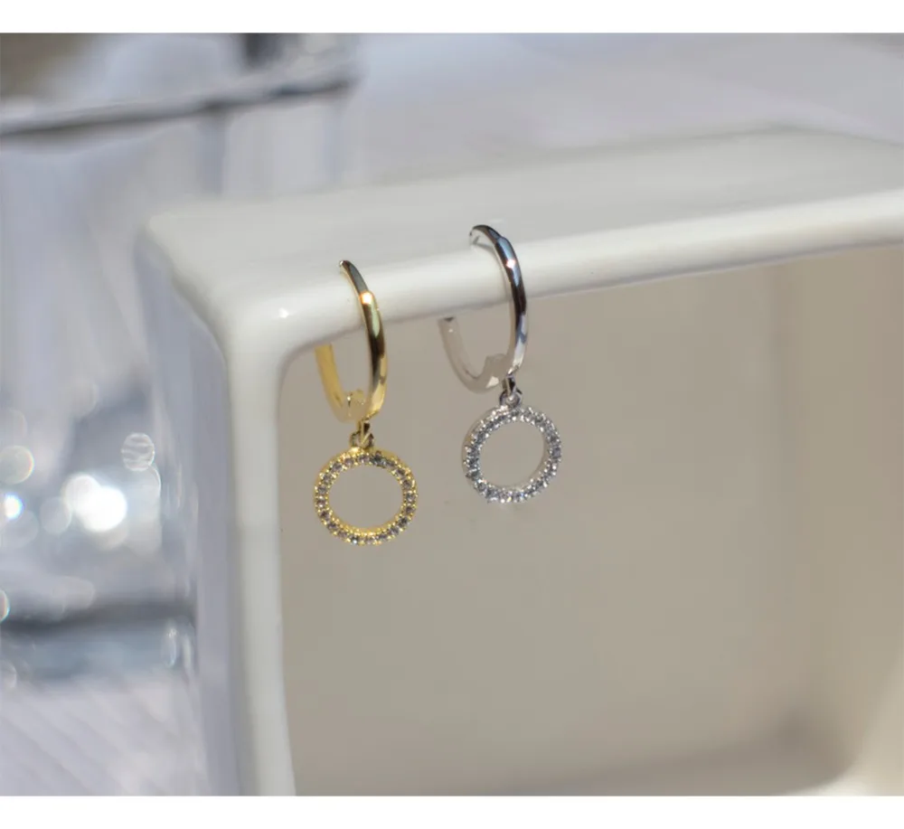 Серьги из стерлингового серебра 925 пробы, темперамент, циркон, круг, короткие серьги-капли, кольцо для ушей, модный тренд, дикие женские серебряные серьги, ювелирные изделия