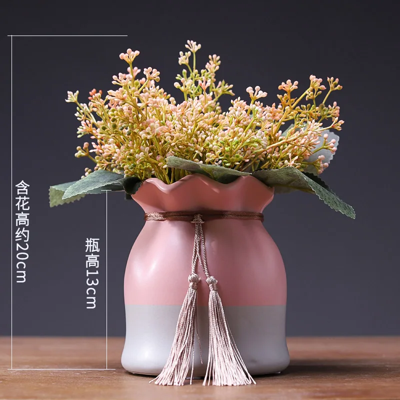Vase with flowers Современная керамика ваза с ораментами лист лотоса с бахромой водная культура вазы мешок удачи Цветочная ваза центральный Свадебные украшения - Цвет: Vase with flowers