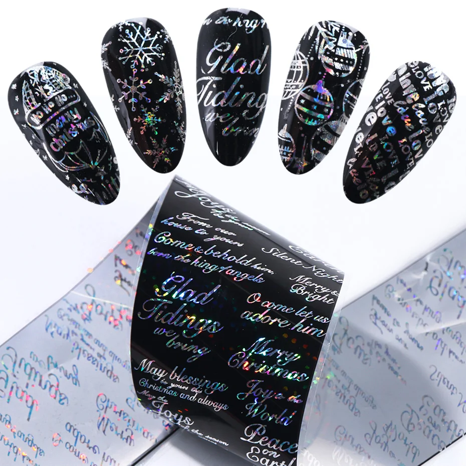 10 шт. переводная Голографическая фольга для дизайна ногтей в виде снежинки