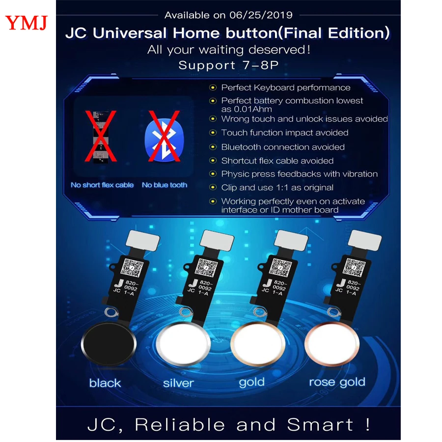 Универсальная кнопка Home Return Back для iPhone 7 Plus 8 кнопки с задней частью JC YF on.