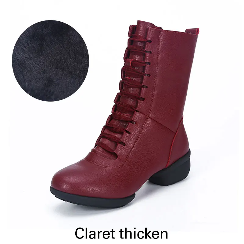 Claret thicken Новинка; аутентичная современная танцевальная обувь; женская обувь с мягкой подошвой; сезон осень-зима; женская обувь для танцев на квадратном каблуке; дышащие танцевальные сапоги в морском стиле - Цвет: Claret thicken