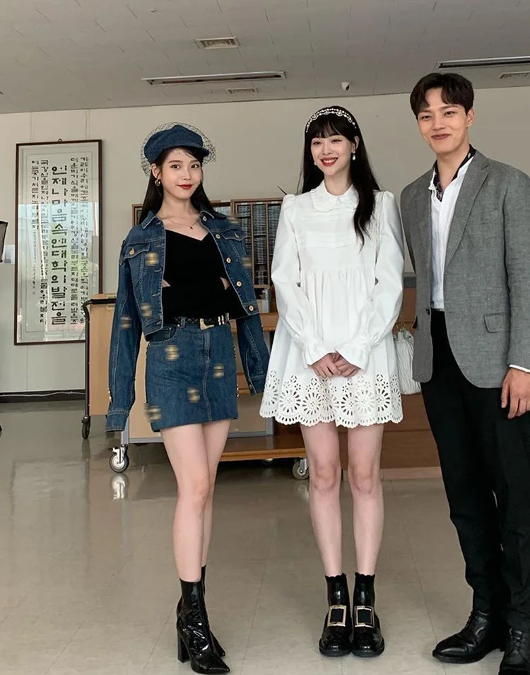 Kpop IU Lee Ji Eun новая уличная мода синие джинсовые куртки с длинным рукавом Короткое