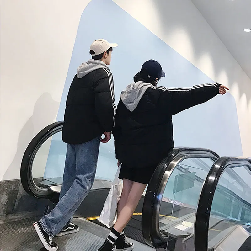 Liketkit мужские и женские зимние куртки 2019 повседневные свободные пальто в полоску