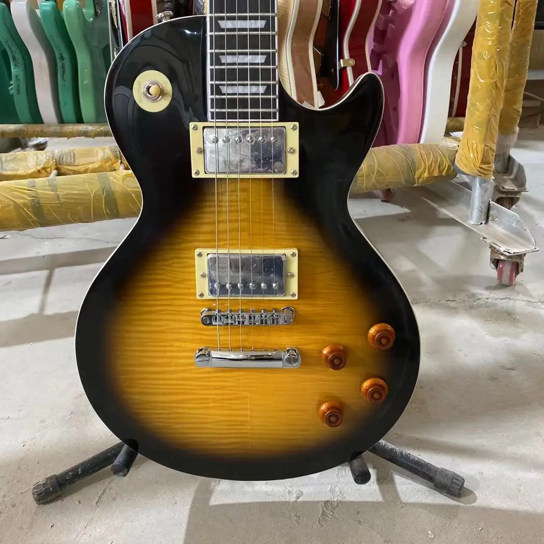 

LP Electric Guitar Vintage Sunburst Mahogany Body Rosewood Fingerboard Tiger Maple Top Chrome Hardware Free Shipping