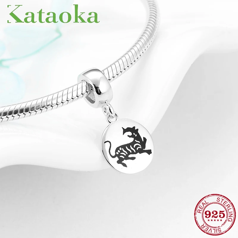 New fashion 925 Sterling Silver Animal Charms tiger fine Pendants beads Fit Original Kataoka Bracelets making 2018 | Украшения и