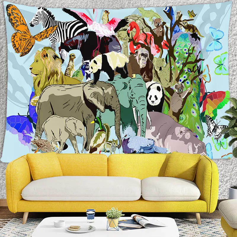 

Asasen hanging forest lion tiger bird animal landscape tapestry ins room bedroom decoration hanging cloth background cloth tapes