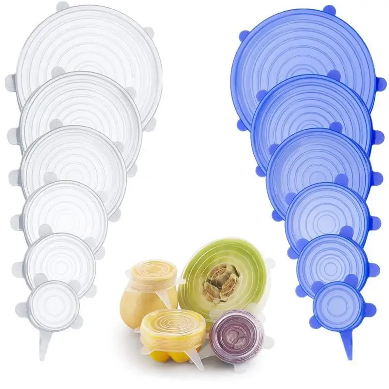 

6pcs Reusable Silicon Stretch Lids Universal Lid Silicone Food Wrap Bowl Pot Lid Silicone Cover Adaptable Silicone Caps Cookware