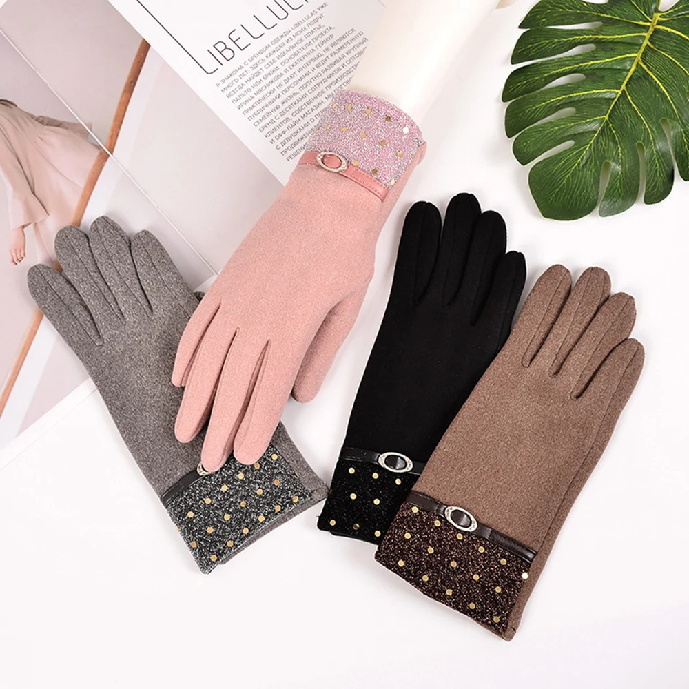 

New Women Gloves Autumn And Winter Imitation Rabbit Velvet Keep Warm Touch Screen Thin Female Elegant Style Embroidery S002