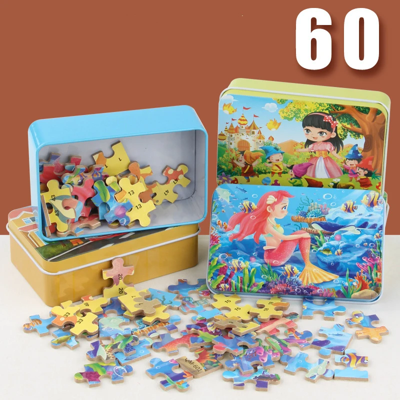 60 шт. деревянные головоломки игрушки для детей мультфильм животных раннего