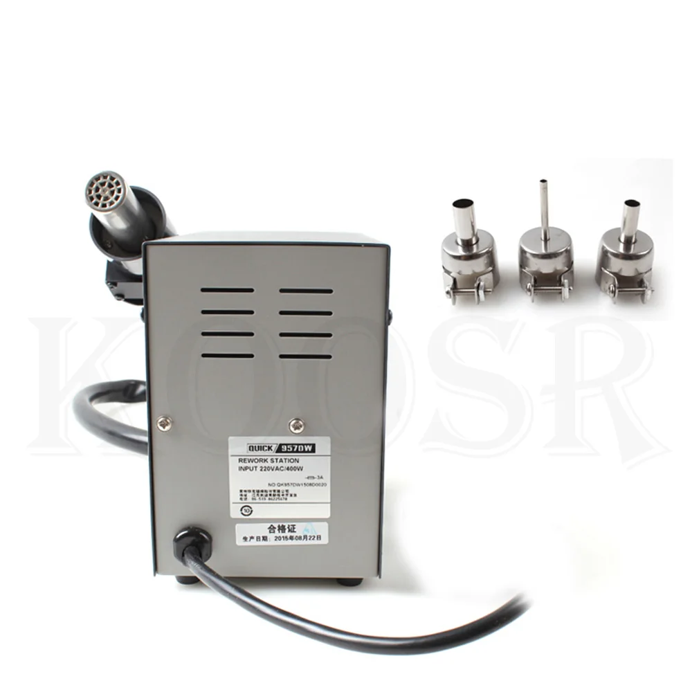 Новейшая модель; 220V быстрая 957DW+ светодиодный Дисплей Регулируемая горячий воздух Тепловая пушка с винтовой Ветер 400 Вт SMD паяльная станция с 3 воздушные сопла