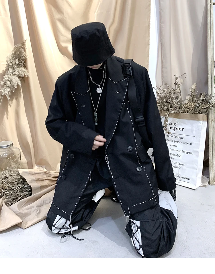 Корейский стиль Oldschool Мужской Блейзер и пиджак черный негабаритный блейзер мужской повседневный Блейзер hombre