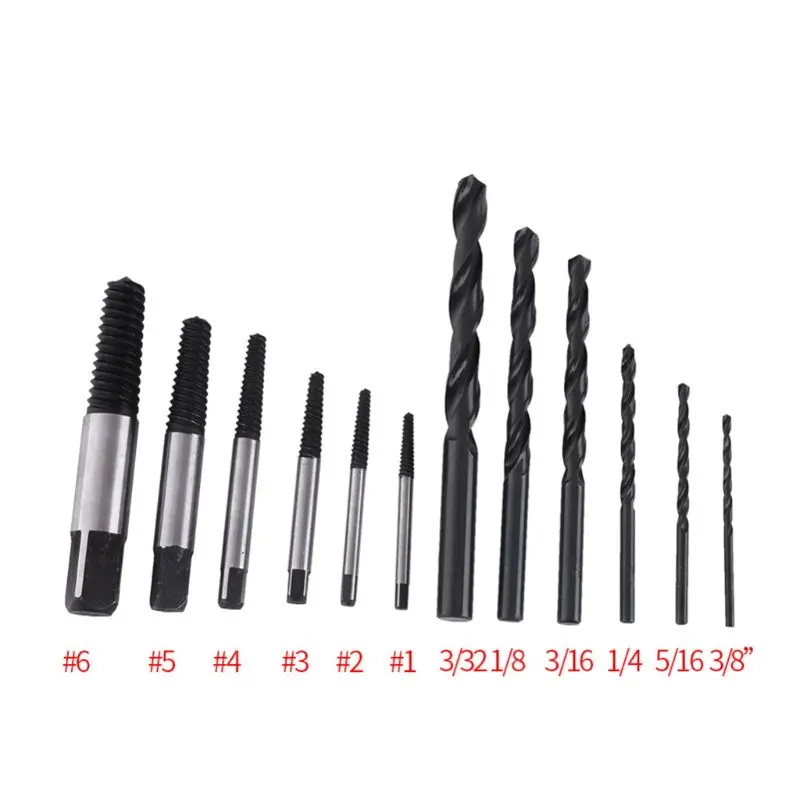 

12Pcs/Set Damaged Broken Screw Extractor Remover Tool Bolt Twist Drill Bits Kit