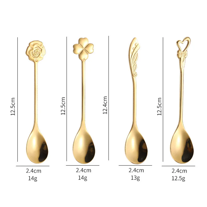 

Creative Clover Shape Handle Coffee Spoon Teaspoon Dessert Snack Scoop Fork Couple Stirring Rose Kitchen Accessories