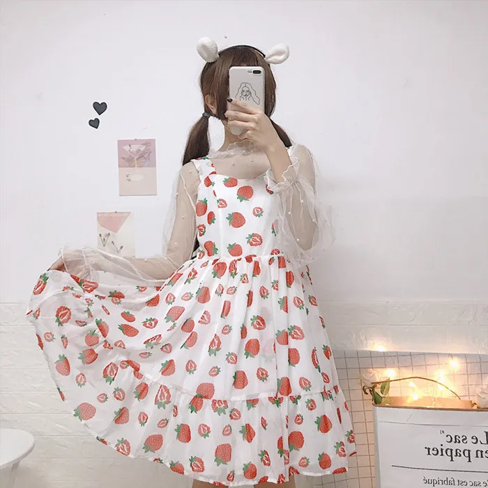 Платье сладкой Лолиты в японском стиле платье с клубничным принтом