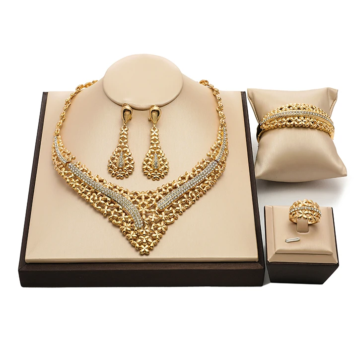 

2021 nigerian women wedding jewelry set Brand fashion african Bridal Jewelry set Wholesale Dubai gold Colorful jewelry set