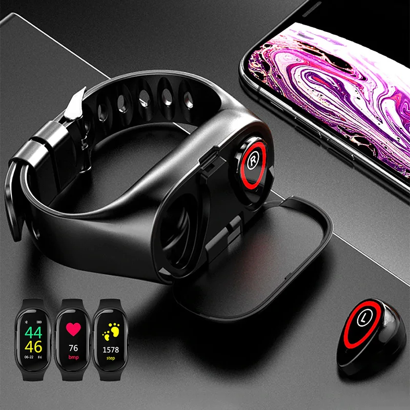 Горячая 2-in-i наушники умные часы Bluetooth спортивный браслет кровяное давление пульсометр браслет