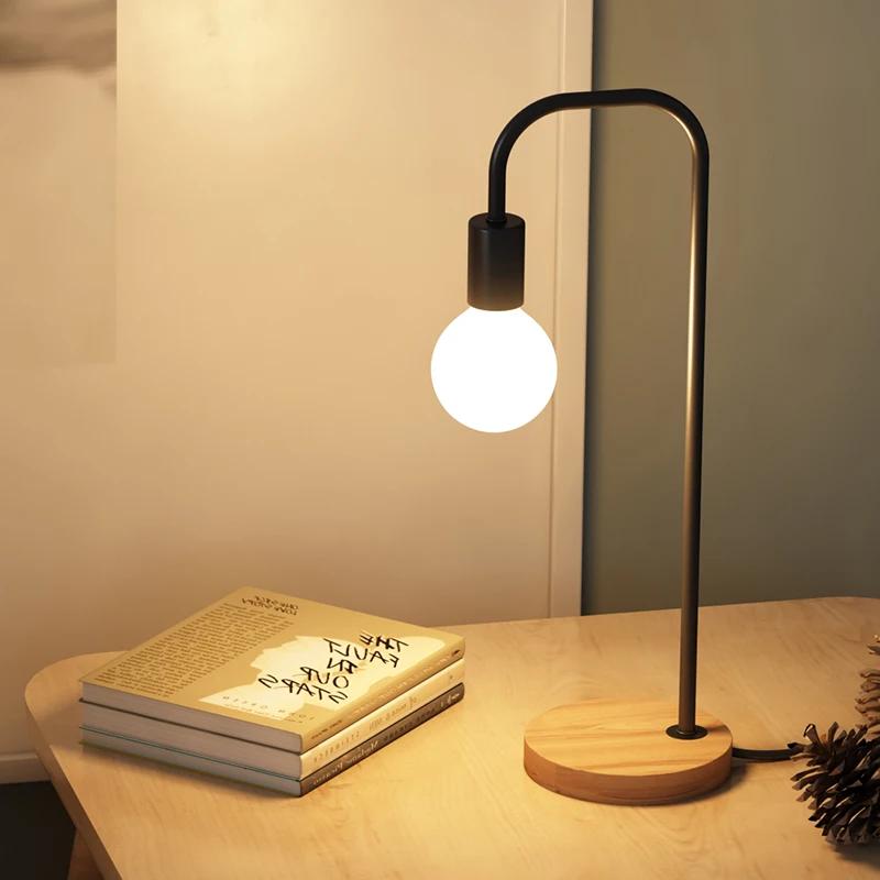 Lámpara de escritorio Vintage Edison E27, luz de lectura de estudio de cabecera de madera de país americano tradicional, negra