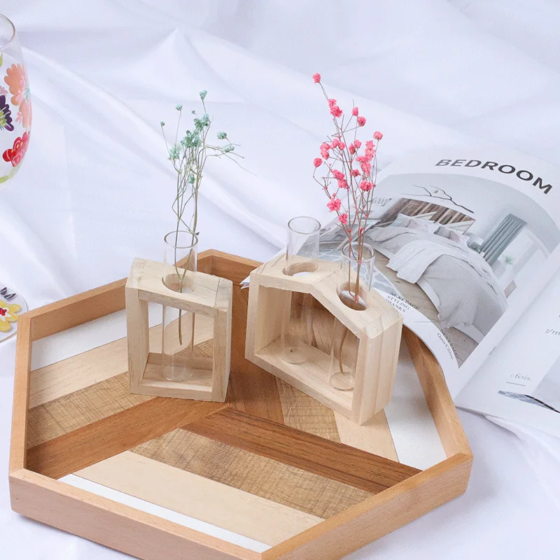 Hot Sale Crystal Glass Test Tube Vase In Wooden Stand Flower Pots For Hydroponic Plants Home Garden Decoration | Дом и сад