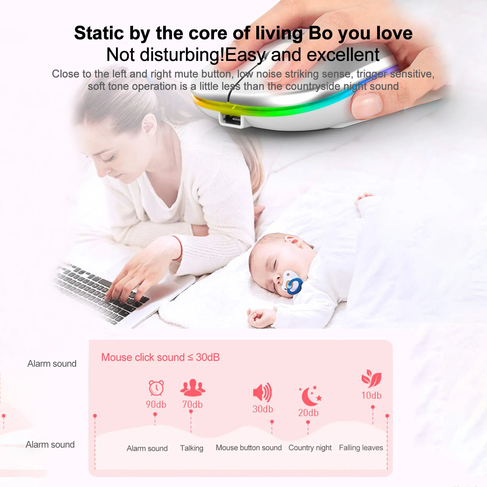 

Noiseless Rechargeable Wireless Bluetooth Mouse 2.4G Connection Mouse Silent 7 Colors Lighting For Computer Laptop Work Game