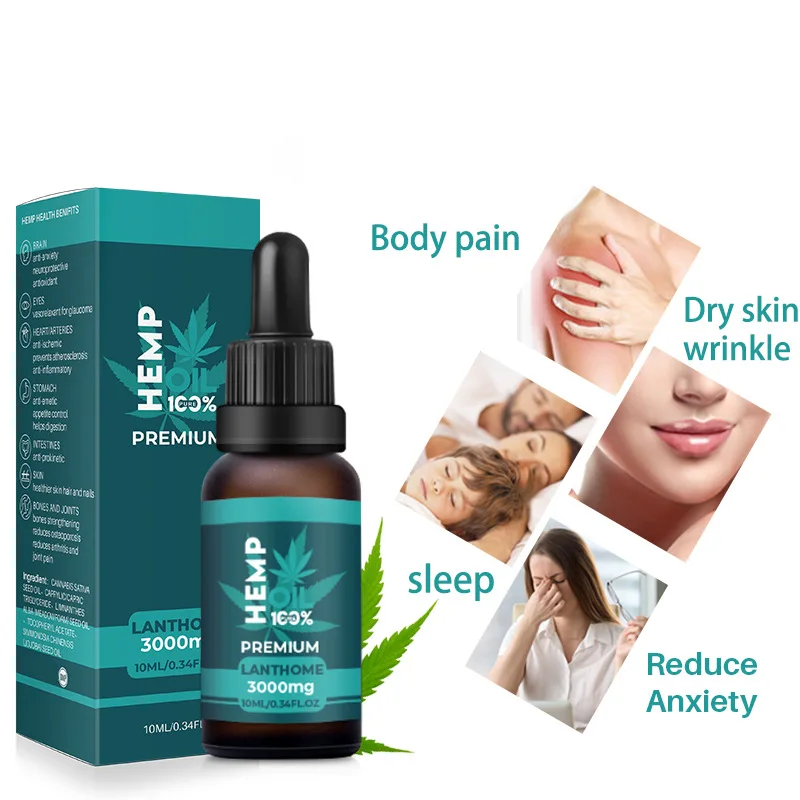 

10ml 100% Organic Hemp Oil 3000mg Bio-active Hemp Seeds Oil Extract Drop for Pain Relief Reduce Anxiety Better Sleep Essence